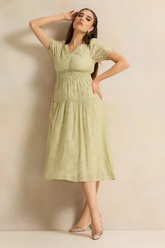 Bonus Savings Women Green Sleeveless Embellished Dress
