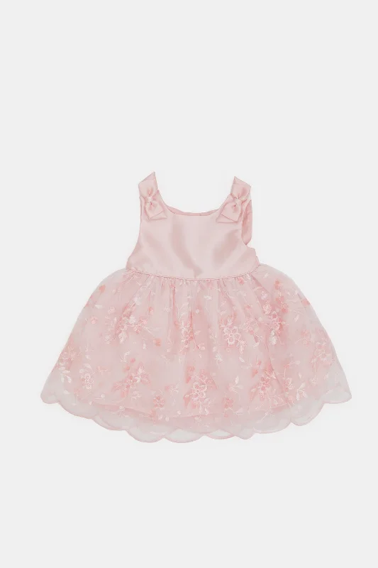 Online Exclusive Infant Girls Pink Lace Bottom With Bow Dress