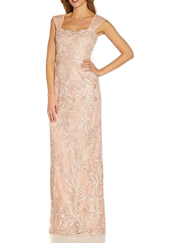 Epic Deals Petites Womens Embroidered Sleeveless Evening Dress