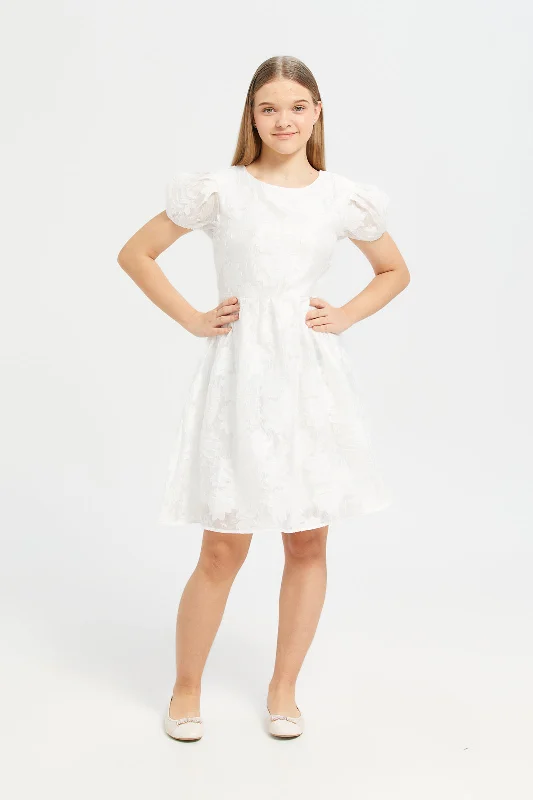 Midnight Madness Senior Girls White Embellished Dress