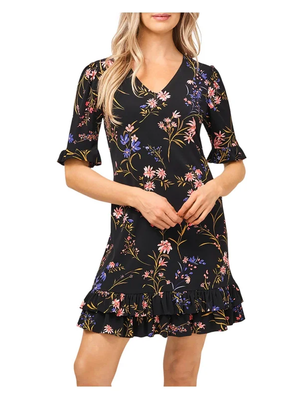 Exclusive Preview Womens Floral Ruffled Mini Dress