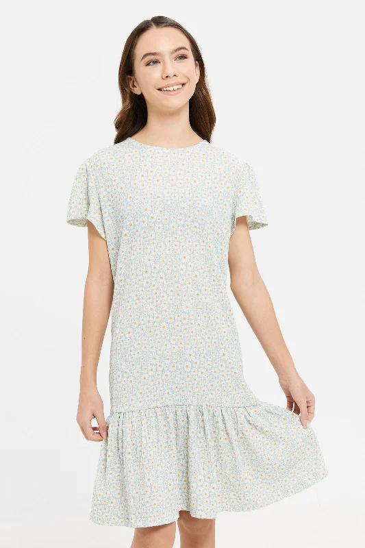 Year-End Clearance Senior Girls Mint Floral Printed Dress