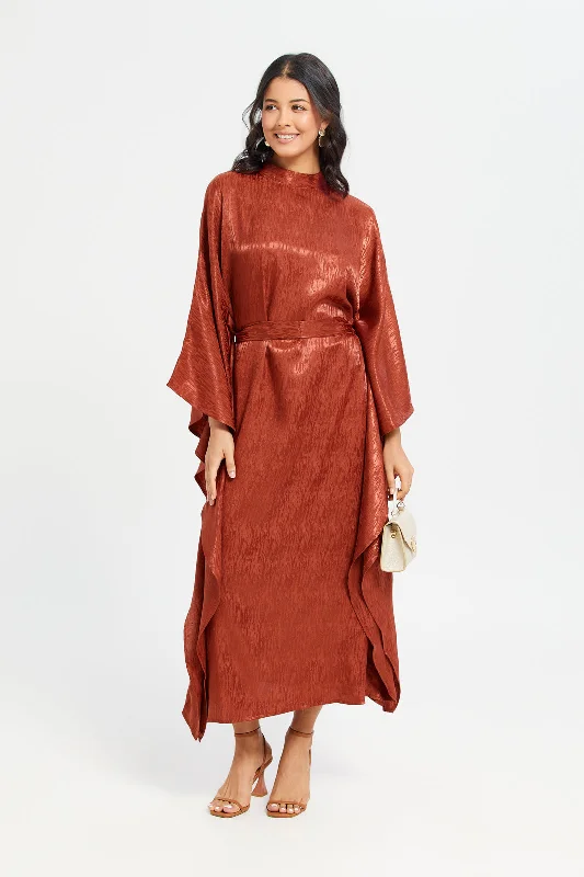 Don't Miss Women Rust Jacquard Satin Kaftan Dress