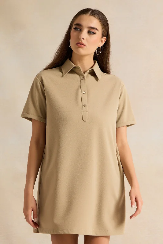 Act Fast Women Beige Shirt Dress