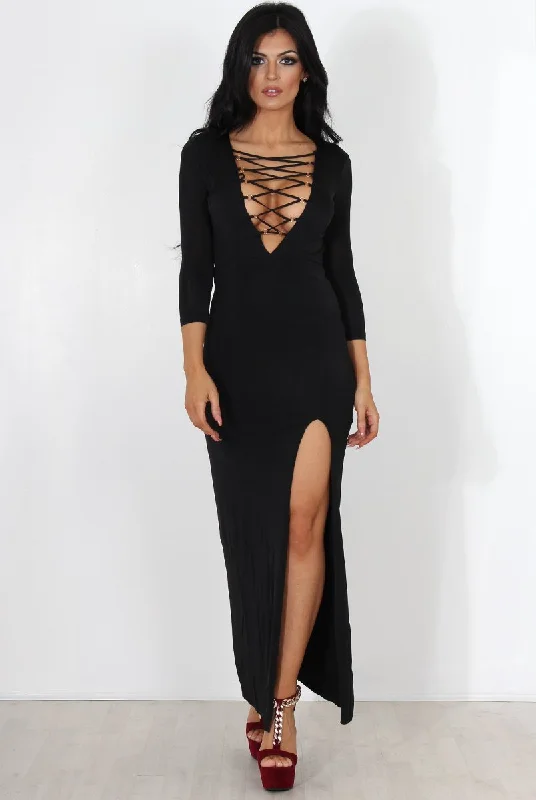 Price Break Alizah Black Tie Front Maxi Dress
