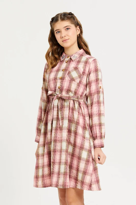 Friends and Family Sale Senior Girls Pink Plaid Shirt Dress