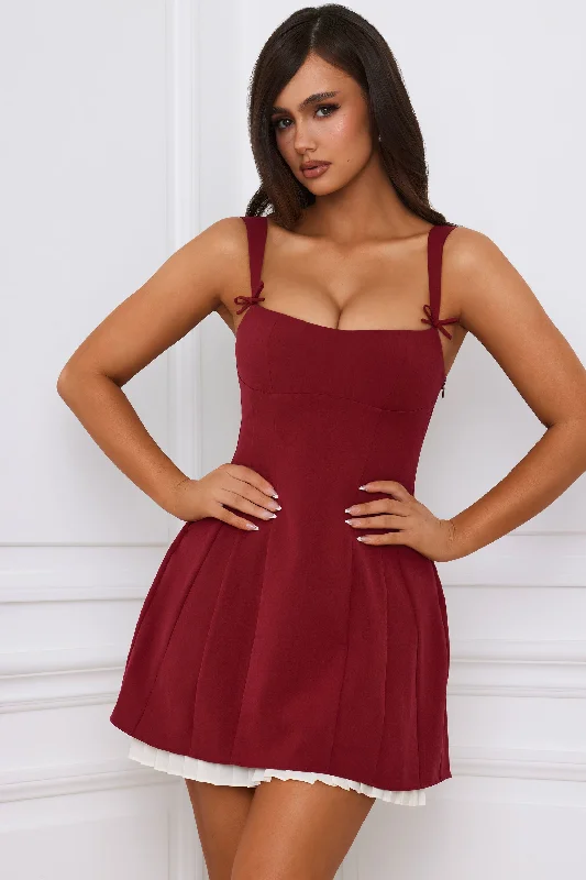Today's Special Bow-Detail Pleated A-Line Mini Dress in Berry Red