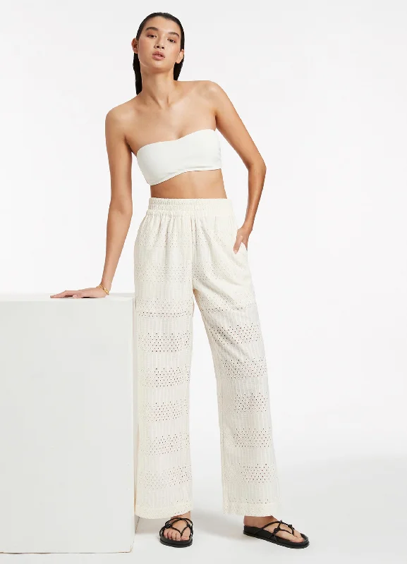 Early Access Broderie Wide Leg Pants - Cream