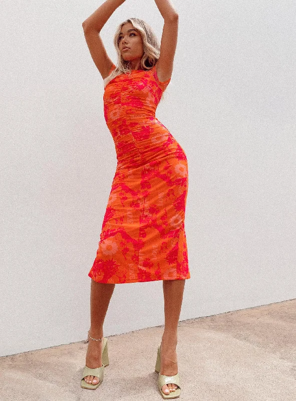 New Arrival Stella Midi Dress Orange Multi