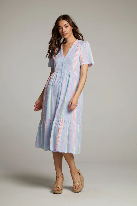 Can't Miss Orange South West Beach Stripe Midi Dress