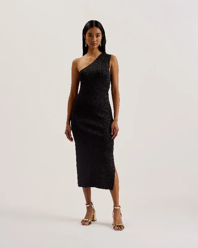 Price Cut Kaleyy One Shoulder Lurex Knit Midi Dress Dk-Blue