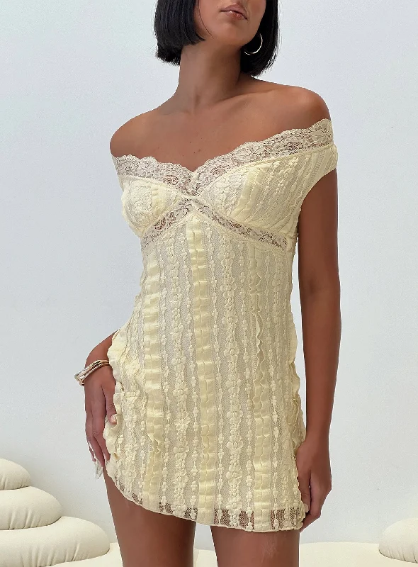 Blowout Sale Bonnin Off The Shoulder Lace Mini Dress Yellow