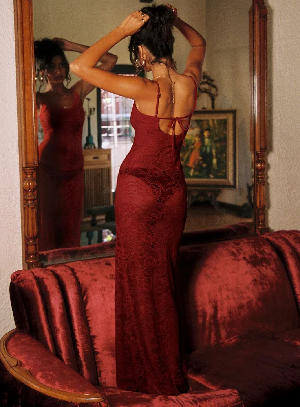 Seasonal Sale Dynamo Sheer Lace Maxi Dress Red