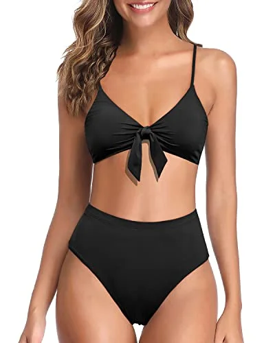 Price Cut Two Piece High Waisted Bikini With High Rise Bottom For Women-Black