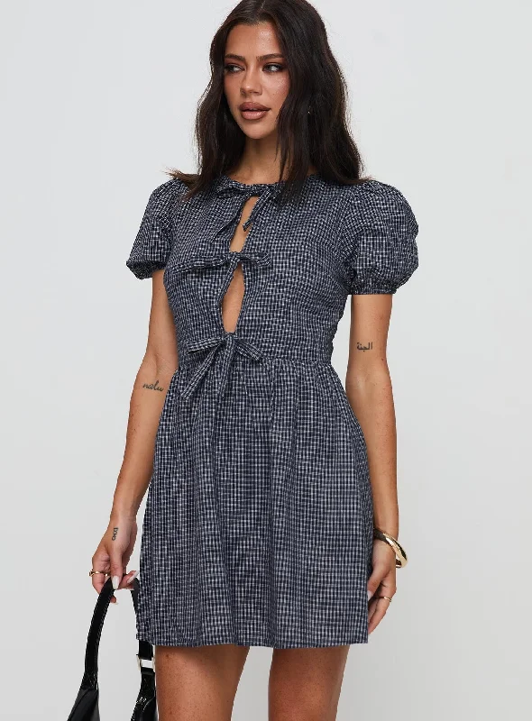 Sale Event Nurture Bow Mini Dress Navy Check