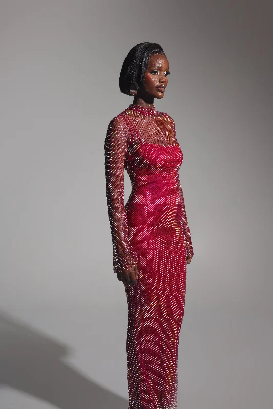 Limited Quantity SASHA Rhinestone Maxi Dress in Burgundy