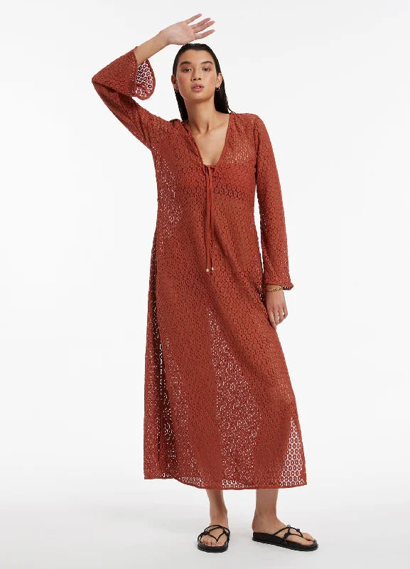 Crazy Deals Stretch Lace Maxi Kaftan - Russet