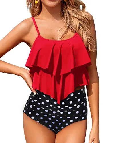 Seasonal Sale Two Piece Retro High Waisted Bikini Bottom Swimsuits For Women-Red Dot