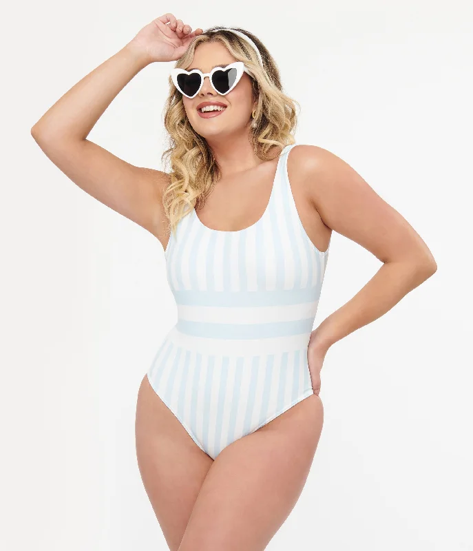 Deal Dash Light Blue & White Stripe One Piece Swimsuit