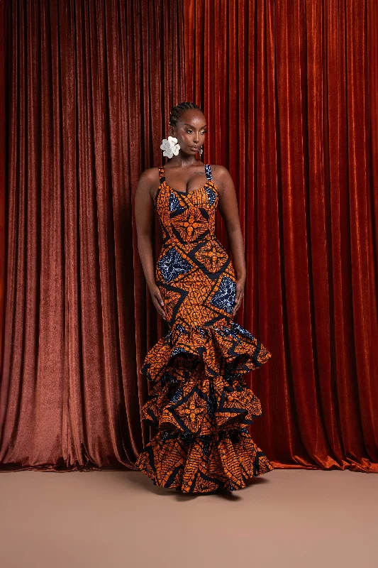 Amazing Deals ZEZE African Print Layered Mermaid Dress