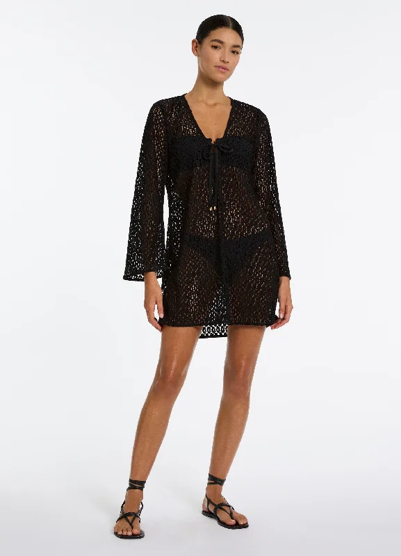 Now or Never Stretch Lace Kaftan - Black