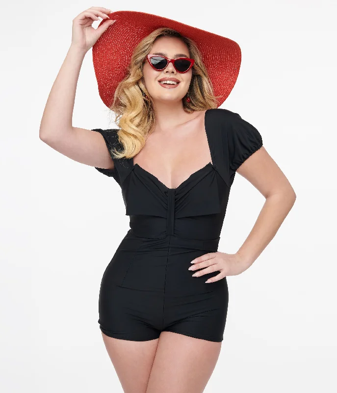 Price Buster 1950s Black Bow Romper Swimsuit