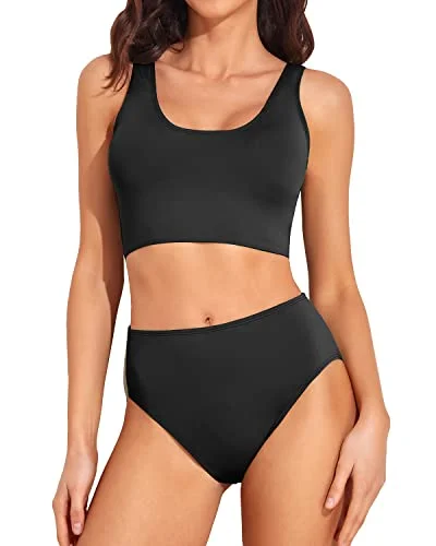 Lowest Prices Two Piece Scoop Neck Bikini Set High Waisted Swimsuit for Women