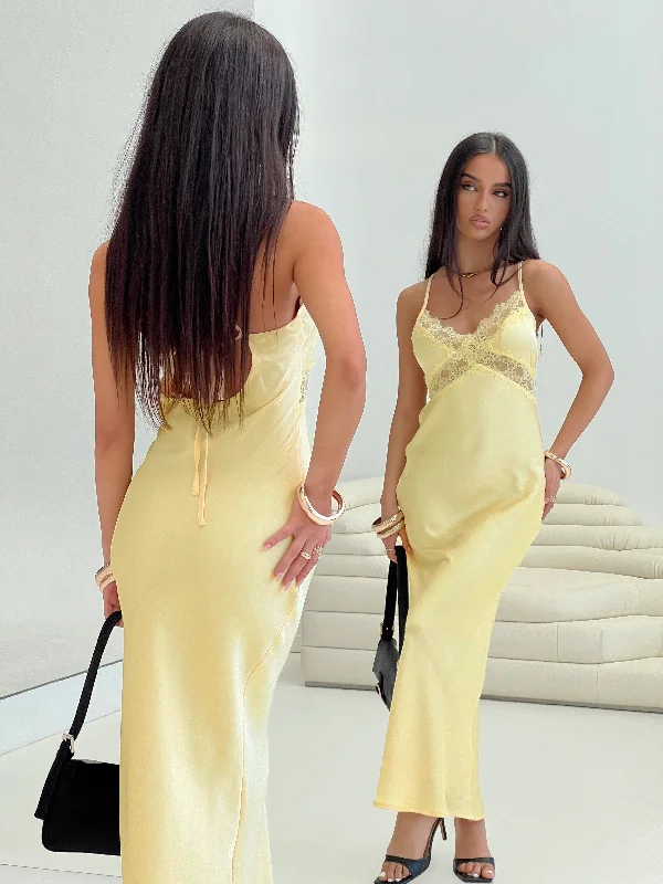 Deal Dash Treasure Bias Cut Maxi Dress Lemon