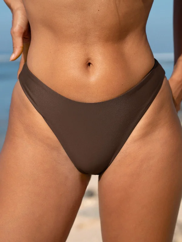 Major Savings ECONYL® Dark Coffee Low Waisted Bikini Bottom
