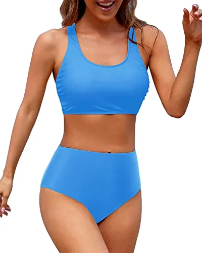 Bargain Prices Women High Waisted Two Piece Bikini Sports Crop Top Scoop Neck Swimsuit for Teen Girls