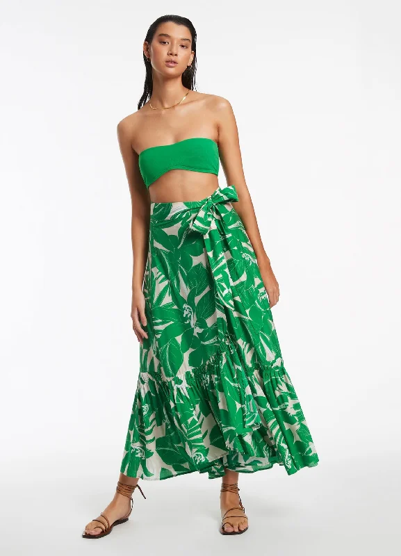 New Deals Floreale Ruffle Wrap Skirt - Green