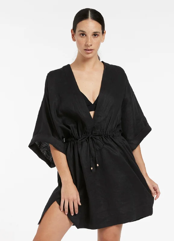 YEAR-End Sale Jetset Gather Front Kaftan - Black