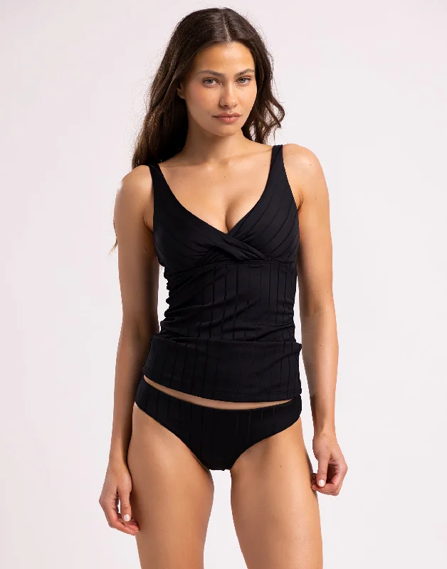Mega Deal Vivian Tankini Top - Black Shiny Wide Rib