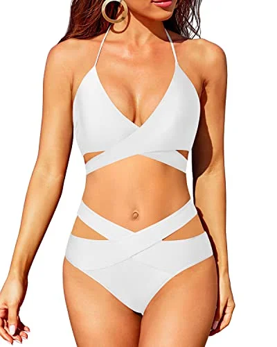 Unmissable Offer Flattering High Waisted Bikini With Crossed V Shaped Waist-White
