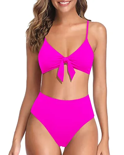 Overstock High Rise Two Piece High Waisted Bikini For Women-Neon Pink