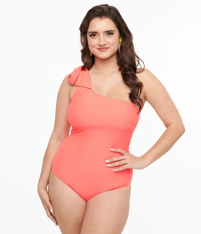Discount Days Coral One Shoulder One Piece Swimsuit