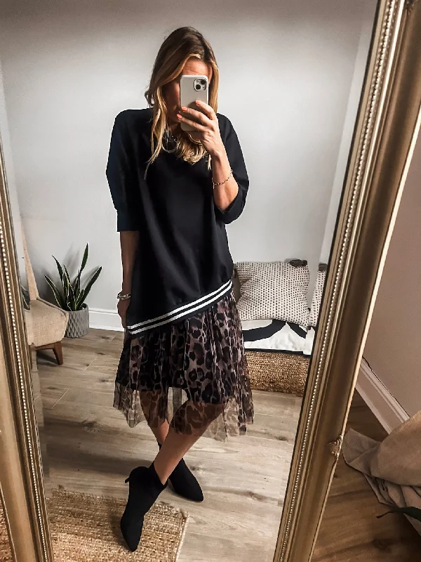 Huge Discounts 2 in 1 Sweatshirt Leopard Mesh Dress