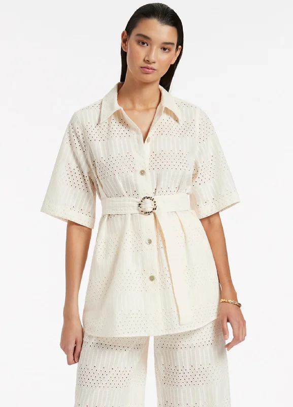 Epic Deals Broderie Short Sleeve Shirt - Cream