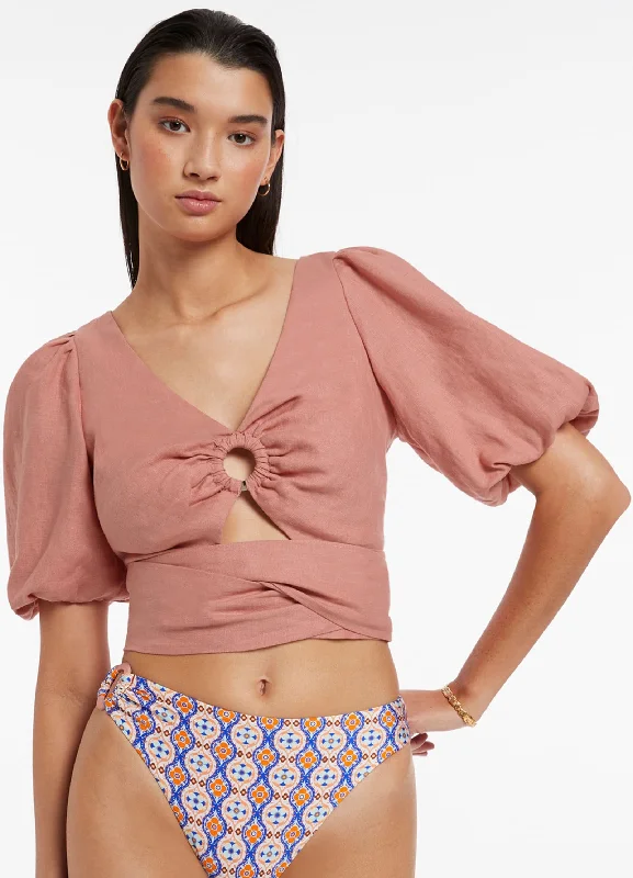 Price Fest Jetset Puff Sleeve Top - Musk
