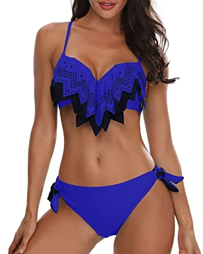 Last Chance Womens Two Piece Swimsuit Underwire Push Up Bikini Sets-Blue