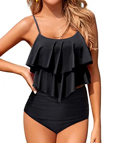 Extra Savings Non See Through Tankini Swimsuits For Women Bikini Sets For Teen Girls-Black