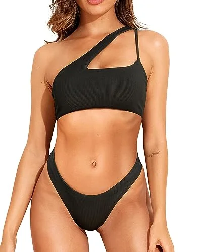 Unmissable Offer Two Piece One Shoulder Swimsuit Cutout Bikini Sets