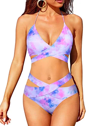 Value Deals CutOut Women's 2 Piece Bikini Sets With High Waisted Bottoms-Color Tie Dye