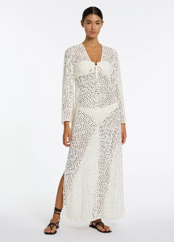 Online Only Stretch Lace Maxi Kaftan - Cream