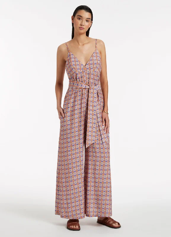 Deal Alert Azura Geo V-Neckline Jumpsuit - Retro Orange