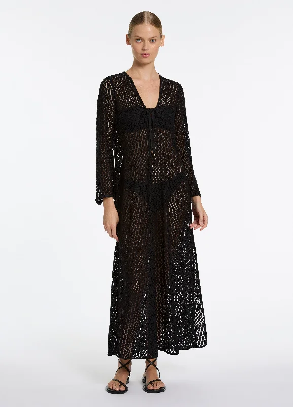 Overstock Stretch Lace Maxi Kaftan - Black