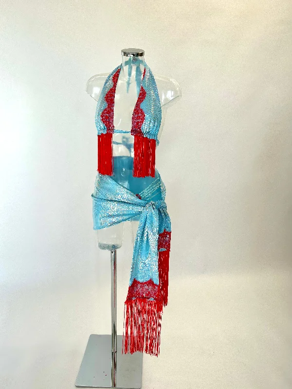Price Buster The LILY Bikini and Sarong (Blue/Red)