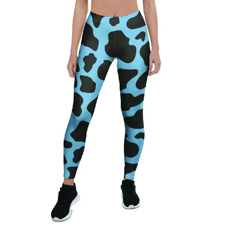 Price Cut Black And Blue Cow Print Women's Leggings