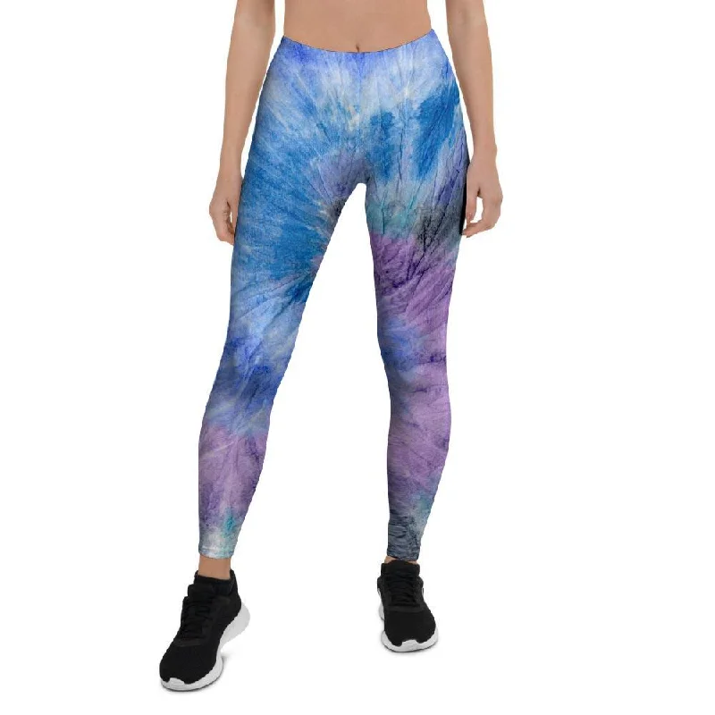 Overstock Black And Blue Tie Dye Women's Leggings