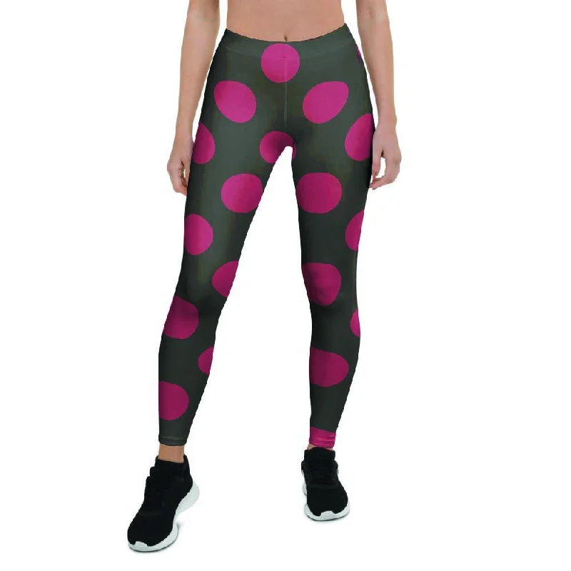 New Markdowns Black And Maroon Polka Dot Women's Leggings